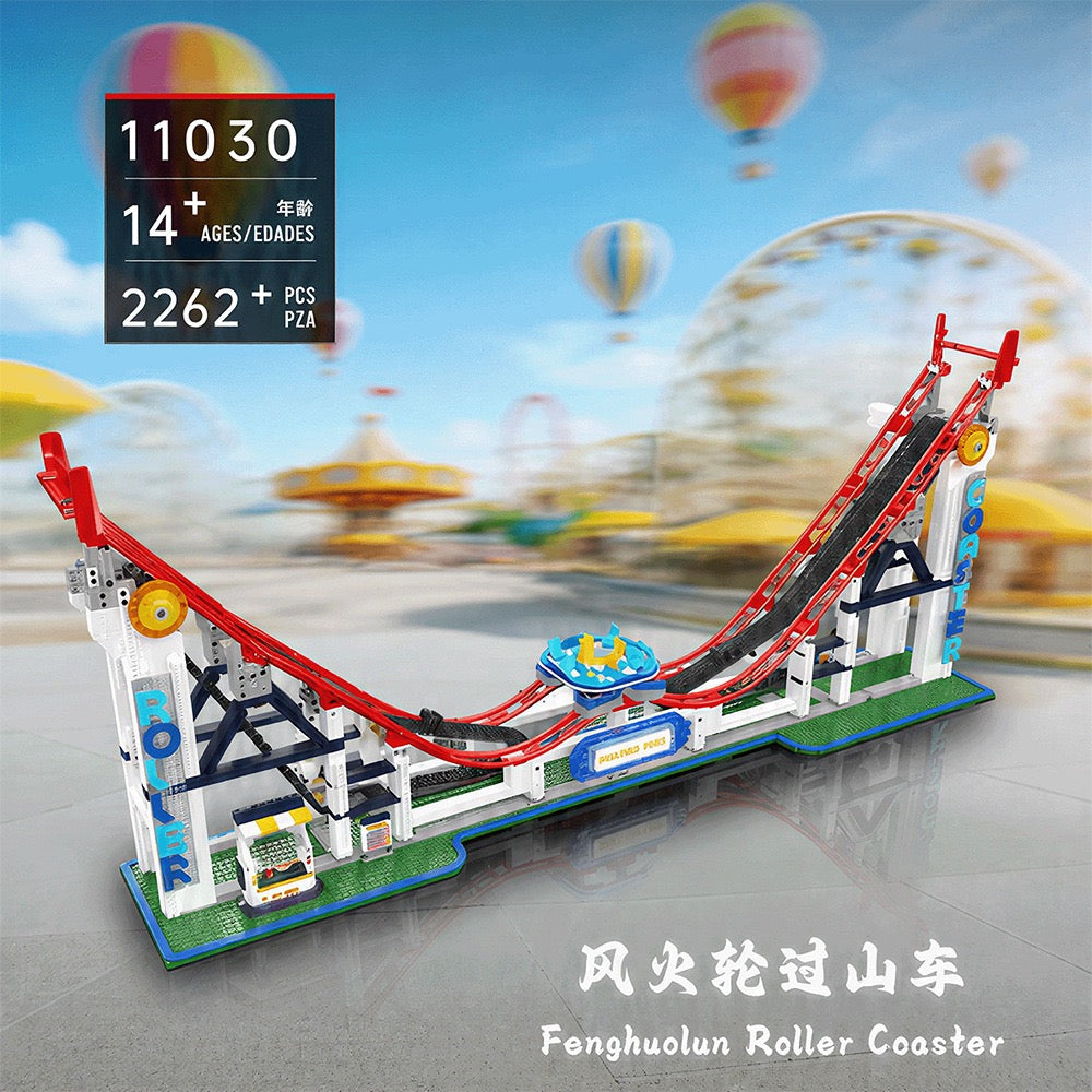 Mould King 11030 Achterbahn Roller Coaster – im Freizeitpark-Szenario